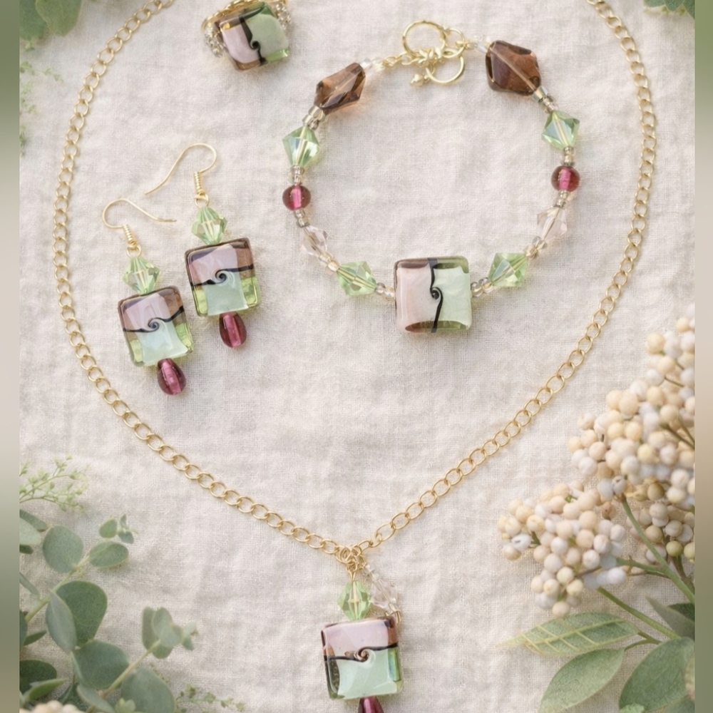 🌿 Sage & Lavender Garden Set – Handcrafted Cottagecore Jewelry Collection 🌿